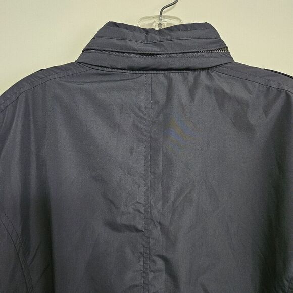 Original Navy Blue Windbreaker Parka Jacket Medium Zip Away Hood Lined Pockets - Picture 3 of 12